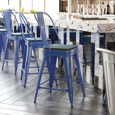 24 Blue Metal Counter Stool-Teal Poly Seat